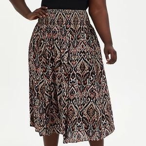 SAND IKAT GAUZE SMOCKED WAIST TEA LENGTH SKIRT